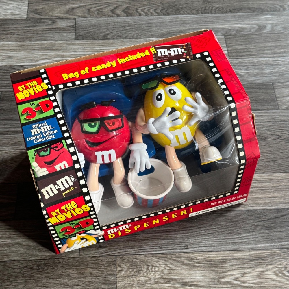 M&M's Candy Dispenser Red & Yellow At The Movies 3-D Limited Edition Collectible